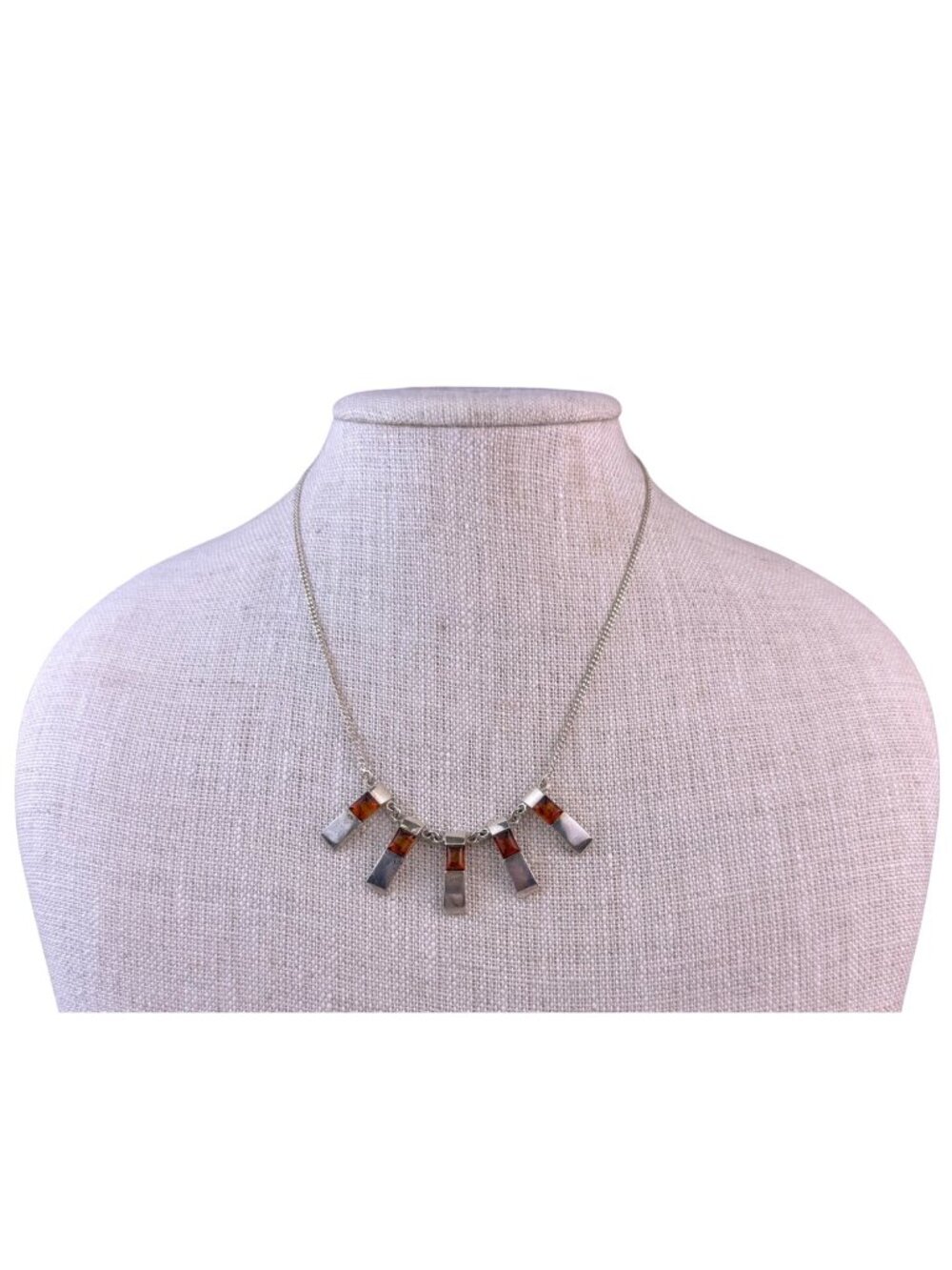 Vintage Collar Womens Silver Tone & Amber Modernist Baltic Sterling Necklace
